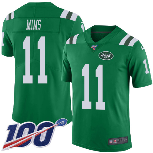 New York Jets #11 Denzel Mim Green Youth Stitched Limited Rush 100th Season Jersey Youth