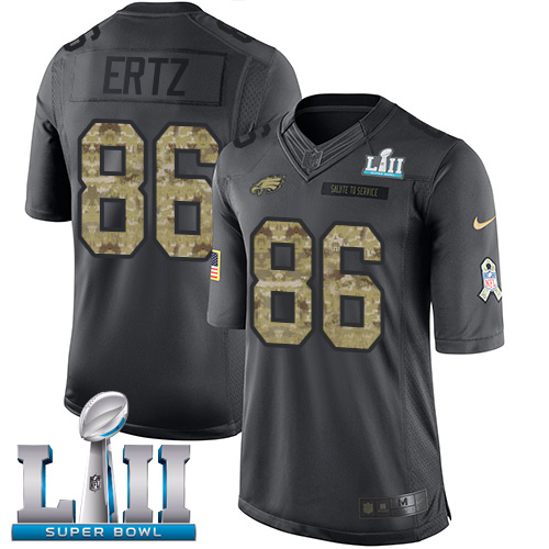 Philadelphia Eagles #86 Zach Ertz Black Super Bowl LII Youth Stitched Limited 2016 Salute to Service Jersey Youth