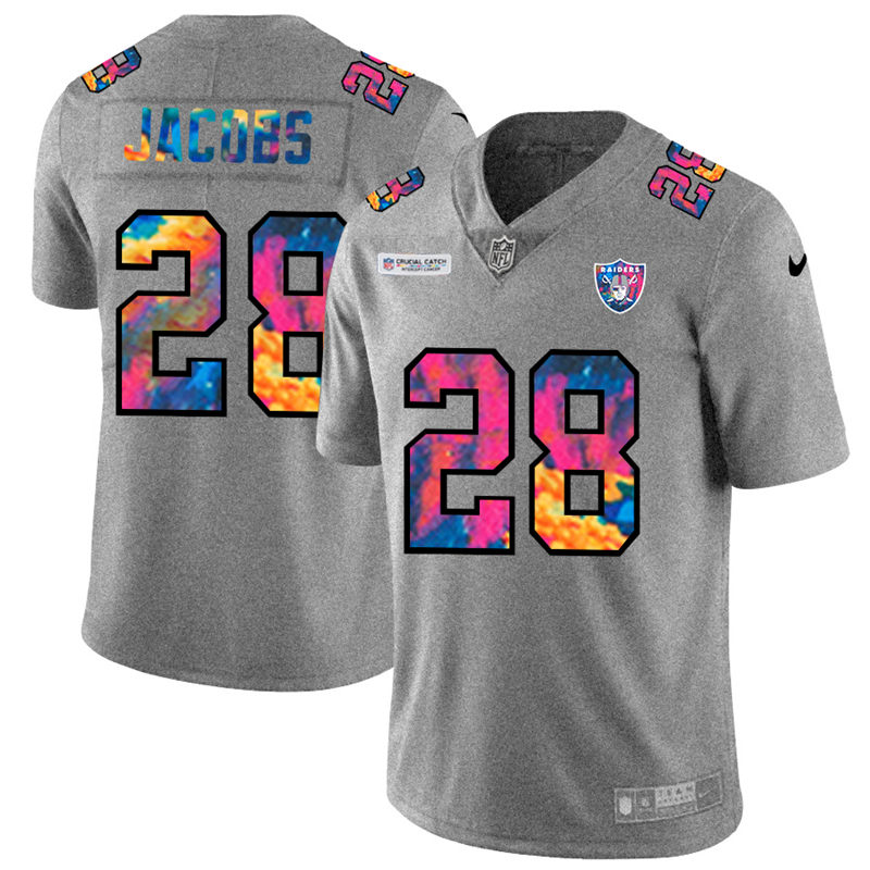 Las Vegas Raiders #28 Josh Jacobs Men's Multi-Color 2020 Crucial Catch Jersey Greyheather