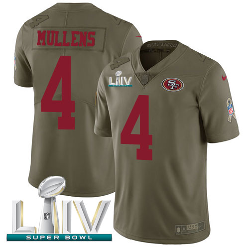 San Francisco 49ers #4 Nick Mullens Olive Super Bowl LIV 2020 Men's Stitched Limited 2017 Salute To Service Jersey Men's