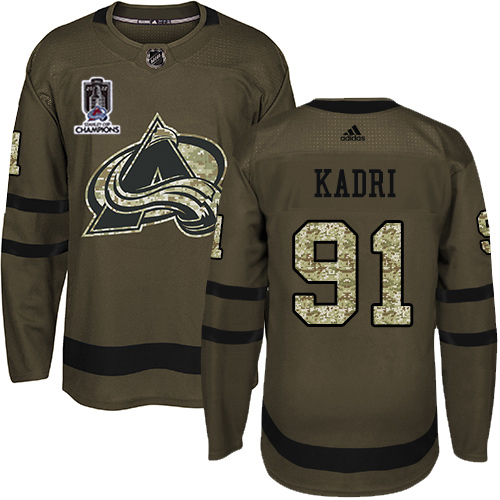 Adidas Colorado Avalanche #91 Nazem Kadri Green 2022 Stanley Cup Champions Salute To Service Stitched Jersey Men's