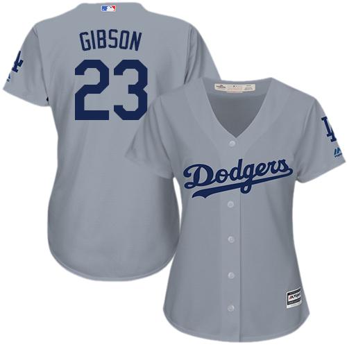 Los Angeles Dodgers #23 Kirk Gibson Grey Alternate Road Women's Stitched Jersey Womens