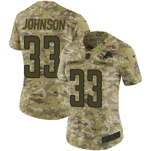 Detroit Lions #33 Kerryon Johnson Camo Women's Stitched Limited 2018 Salute to Service Jersey Womens
