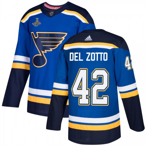 Adidas St. Louis Blues #42 Michael Del Zotto Blue Home Authentic 2019 Stanley Cup Champions Stitched Jersey Men's