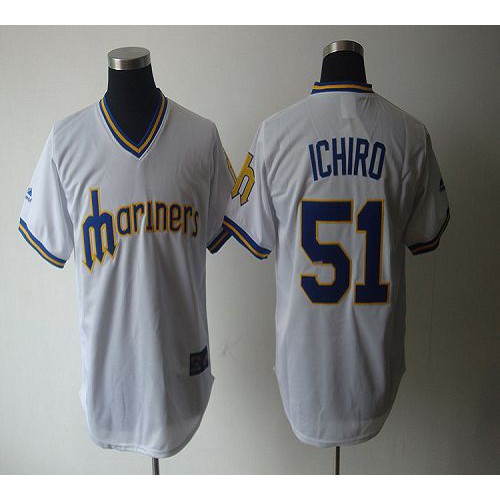 Seattle Mariners #51 Ichiro Suzuki White Cooperstown Throwback Stitched Jersey Men's