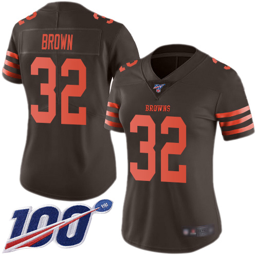 Browns #32 Jim Brown Brown Women's Stitched Limited Rush 100th Season Jersey