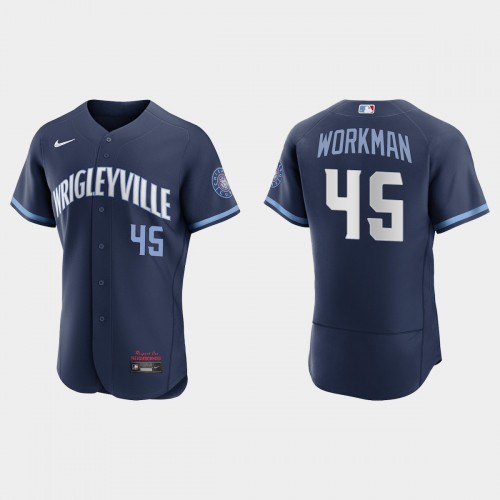 Chicago Chicago Cubs #45 Brandon Workman Men's 2021 City Connect Authentic Navy Jersey Men's