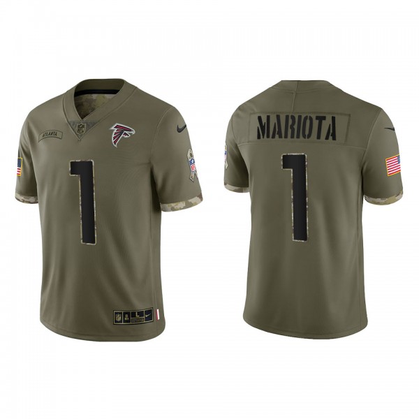 Women Atlanta Falcons #1 Marcus Mariota Olive 2022 Salute To Service Limited Jersey