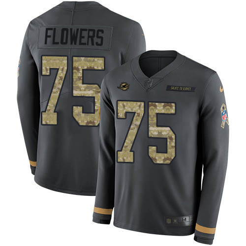 Miami Dolphins #75 Ereck Flowers Anthracite Salute to Service Youth Stitched Limited Therma Long Sleeve Jersey Youth