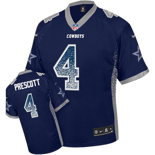 Cowboys #4 Dak Prescott Navy Blue Team Color Men's Stitched Elite Drift Fashion Jersey