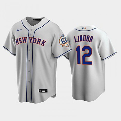 New York New York Mets #12 Francisco Lindor 60th Anniversary Replica Gray Men's Jersey Men's