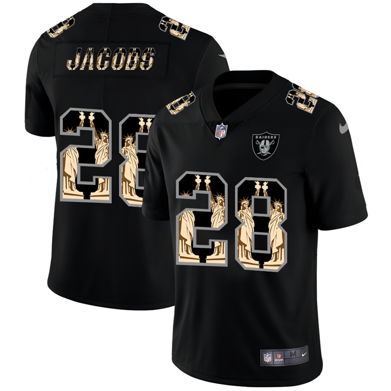 Las Vegas Raiders #28 Josh Jacobs Carbon Black Vapor Statue Of Liberty Limited Jersey