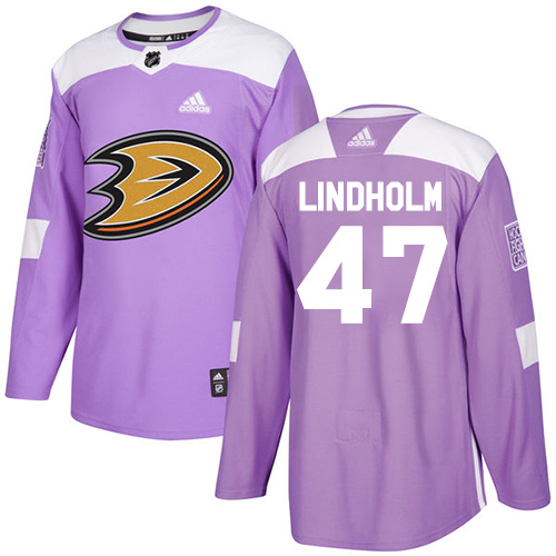 Adidas Anaheim Ducks #47 Hampus Lindholm Purple Authentic Fights Cancer Stitched Jersey Men's
