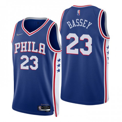 Philadelphia 76ers #23 Charles Bassey Royal Mens 2021-22 75th Anniversary Diamond Swingman Jersey - Icon Edition Mens