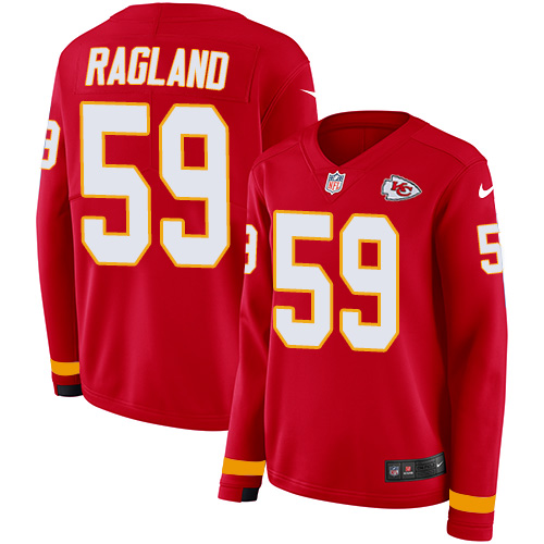 Kansas City Chiefs #59 Reggie Ragland Red Team Color Women's Stitched Limited Therma Long Sleeve Jersey Womens