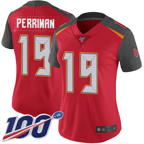 Tampa Bay Buccaneers #19 Breshad Perriman Red Team Color Women's Stitched 100th Season Vapor Limited Jersey Womens