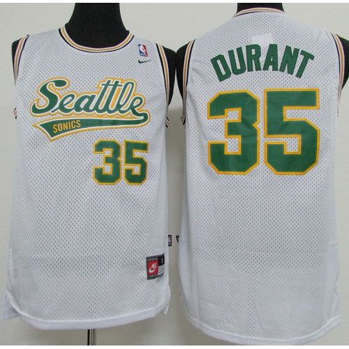 Oklahoma City Thunder #35 Kevin Durant White Throwback Stitched Jersey Mens