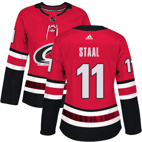 Adidas Carolina Hurricanes #11 Jordan Staal Red Home Authentic Women's Stitched Jersey Womens