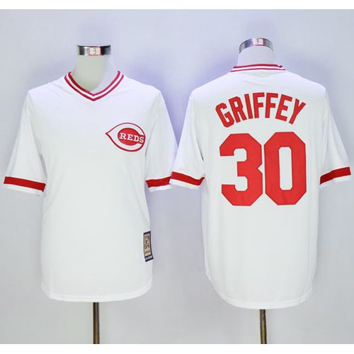 Mitchell And Ness Cincinnati Reds #30 Ken Griffey White Throwback Stitched Jersey Men's