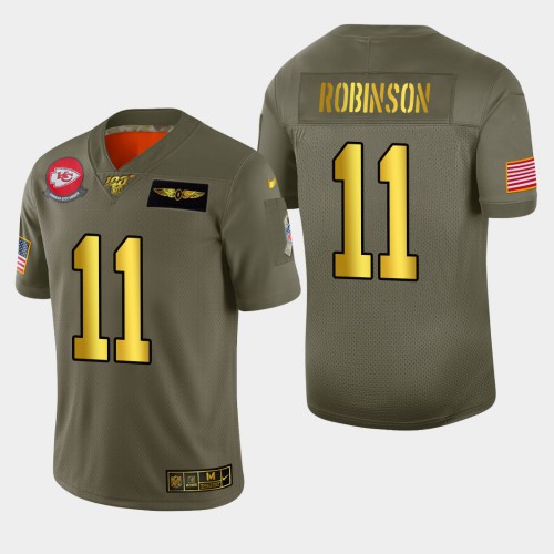 Kansas City Kansas City Chiefs #11 Demarcus Robinson Men's Olive Gold 2019 Salute to Service Limited 100 Jersey Men's