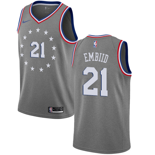 Philadelphia 76ers #21 Joel Embiid Gray Swingman City Edition 2018/19 Jersey Mens