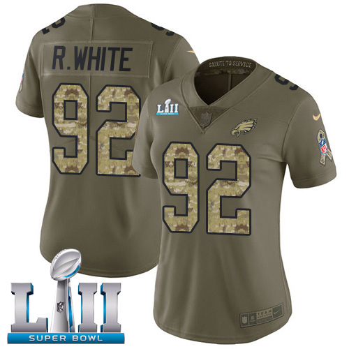Philadelphia Eagles #92 Reggie White Olive/Camo Super Bowl LII Women's Stitched Limited 2017 Salute to Service Jersey Womens