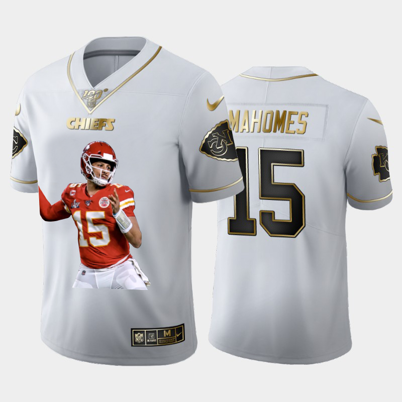 Kansas City Chiefs #15 Patrick Mahomes Team Hero Vapor Limited 100 Jersey White Golden