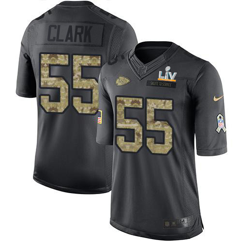 Kansas City Chiefs #55 Frank Clark Black Youth Super Bowl LV Bound Stitched Limited 2016 Salute to Service Jersey Youth