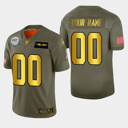 Seattle Seahawks Custom Men's Olive Gold 2019 Salute to Service Limited 100 Jersey