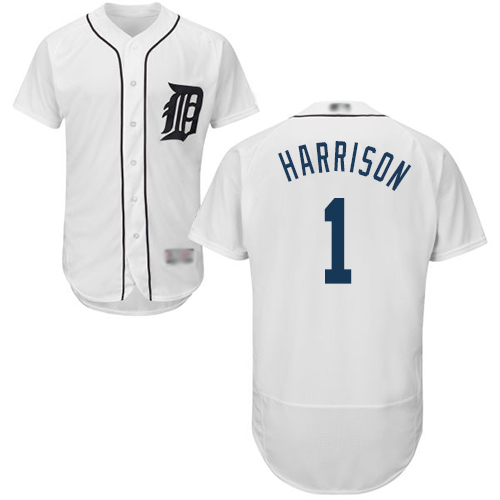 Detroit Tigers #1 Josh Harrison White Flexbase Authentic Collection Stitched Jersey Men's