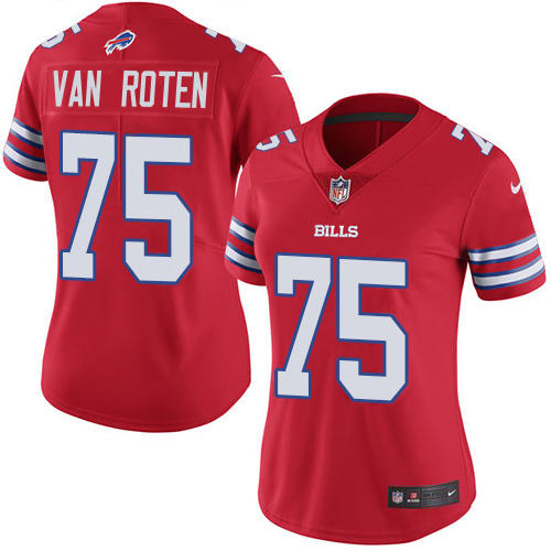 Bills #75 Greg Van Roten Red Women's Stitched Limited Rush Jersey