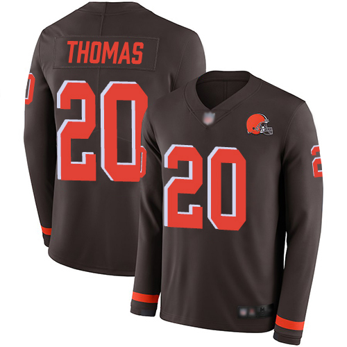 Cleveland Browns #20 Tavierre Thomas Brown Team Color Men's Stitched Limited Therma Long Sleeve Jersey Men's