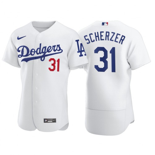 Los Angeles Los Angeles Dodgers #31 Max Scherzer Men's White Home 2020 World Series Champions Authentic Player Jersey Men's