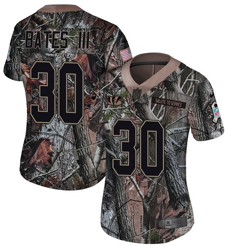 Bengals #30 Jessie Bates III Camo Women's Stitched Limited Rush Realtree Jersey