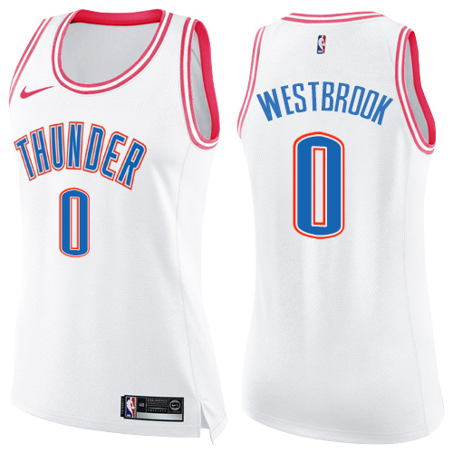 Oklahoma City Thunder #0 Russell Westbrook White/Pink Womens Swingman Fashion Jersey Womens