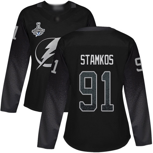 Adidas Tampa Bay Lightning #91 Steven Stamkos Black Alternate Authentic Women's 2020 Stanley Cup Champions Stitched Jersey Womens