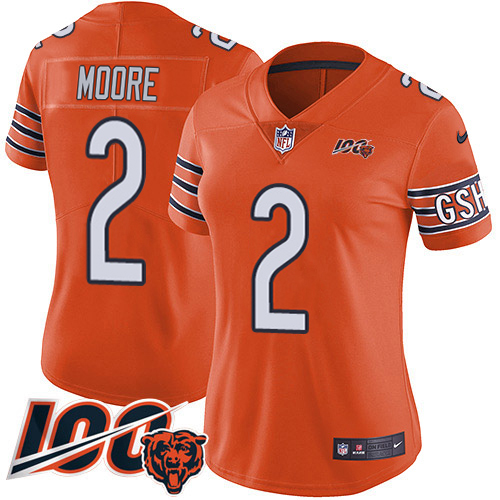 Bears #2 D.J. Moore Orange Women's Stitched Limited Rush 100th Season Jersey