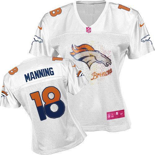 Broncos #18 Peyton Manning White Women's Fem Fan Game Jersey