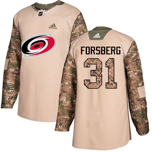 Adidas Carolina Hurricanes #31 Anton Forsberg Camo Authentic 2017 Veterans Day Stitched Jersey Men's