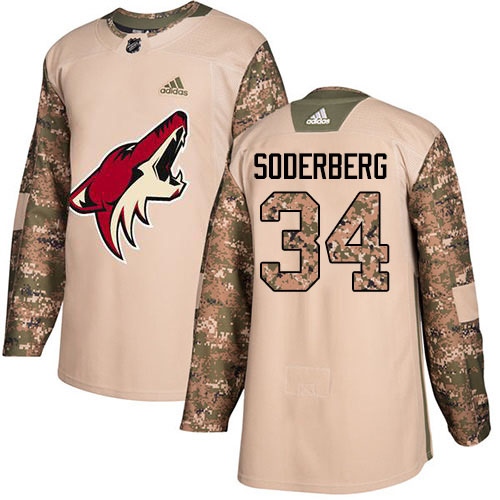 Adidas Arizona Coyotes #34 Carl Soderberg Camo Authentic 2017 Veterans Day Stitched Jersey Men's