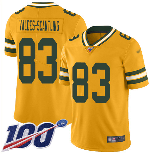 Green Bay Packers #83 Marquez Valdes-Scantling Gold Men's Stitched Limited Inverted Legend 100th Season Jersey Men's