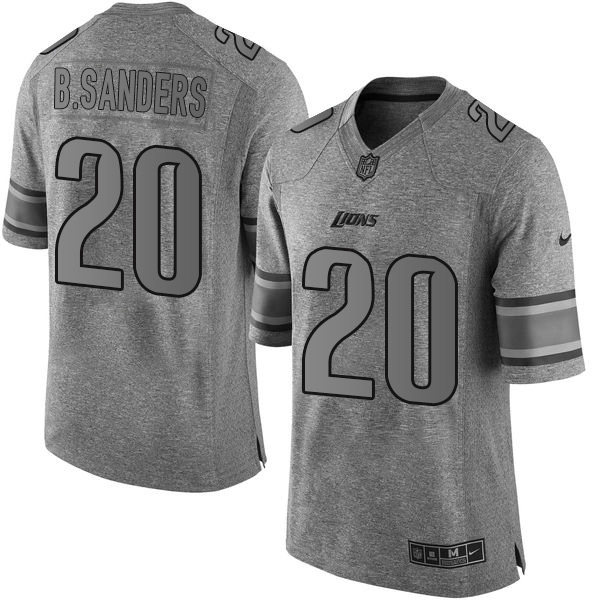 Lions #20 Barry Sanders Gray Men's Stitched Limited Gridiron Gray Jersey
