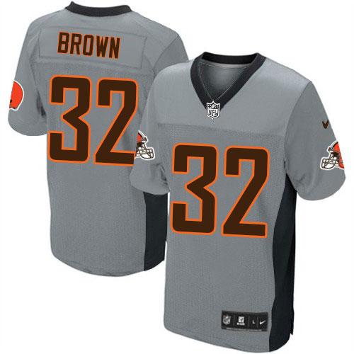 Browns #32 Jim Brown Grey Shadow Men's Stitched Elite Jersey