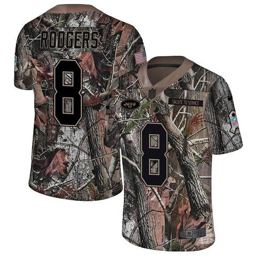 Jets #8 Aaron Rodgers Camo Men's Stitched Limited Rush Realtree Jersey