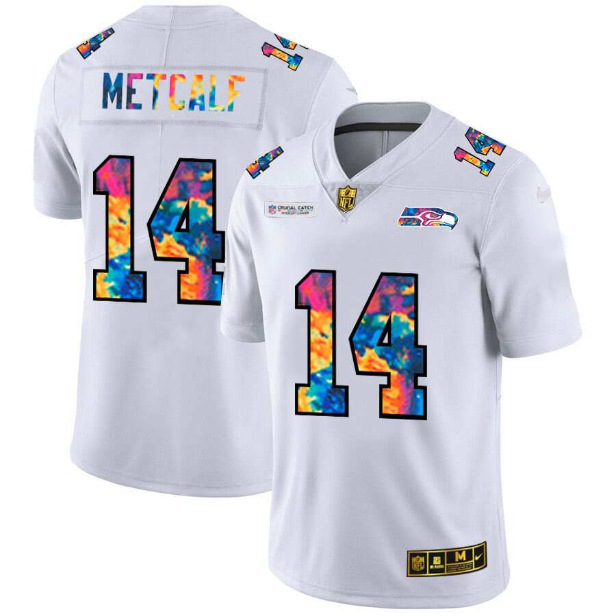 Seattle Seahawks #14 DK Metcalf Men's White Multi-Color 2020 Crucial Catch Limited Jersey