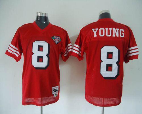 Mitchell And Ness 75TH 49ers #8 Steve Young Red Stitched Throwback Jersey