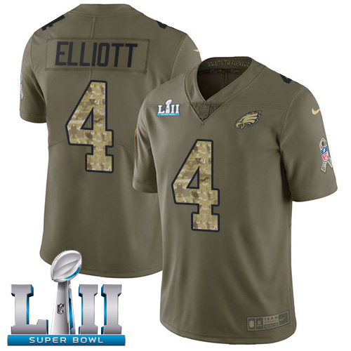 Philadelphia Eagles #4 Jake Elliott Olive/Camo Super Bowl LII Men's Stitched Limited 2017 Salute To Service Jersey Men's