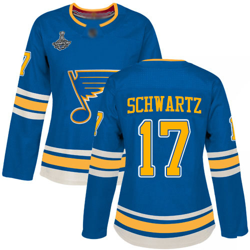 Adidas St. Louis Blues #17 Jaden Schwartz Blue Alternate Authentic Stanley Cup Champions Women's Stitched Jersey Womens
