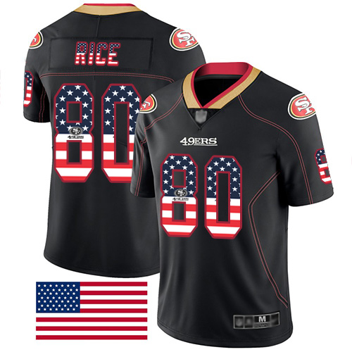 49ers #80 Jerry Rice Black Men's Stitched Limited Rush USA Flag Jersey