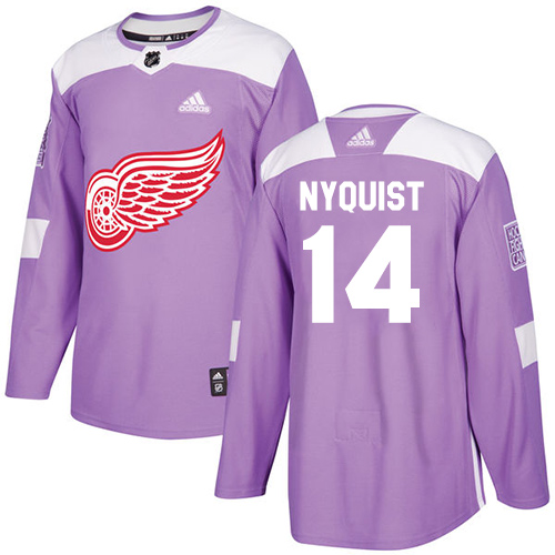 Adidas Detroit Red Wings #14 Gustav Nyquist Purple Authentic Fights Cancer Stitched Youth Jersey Youth